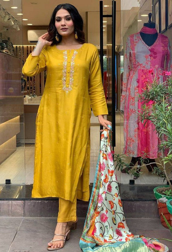 Amazing Mustard Color Viscose Fabric Designer Suit