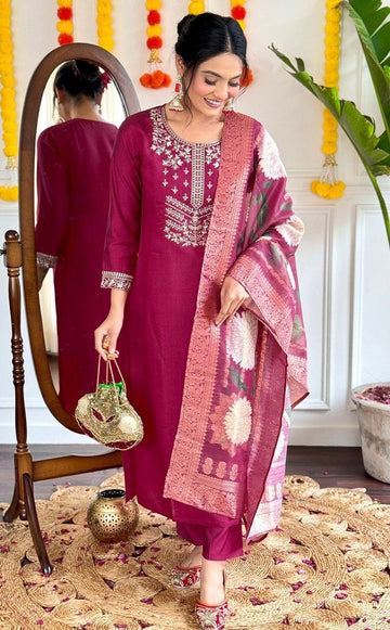 Amazing Magenta Color Viscose Fabric Designer Suit