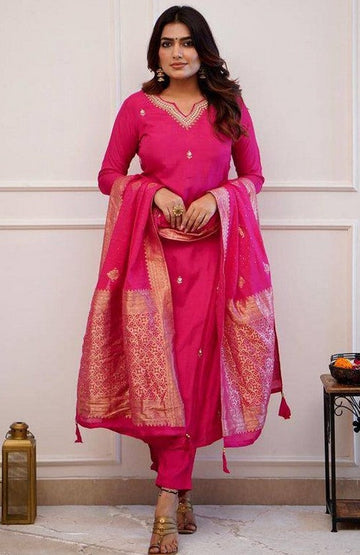 Amazing Pink Color Viscose Fabric Designer Suit