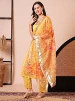 Amazing Yellow Color Chanderi Fabric Designer Suit