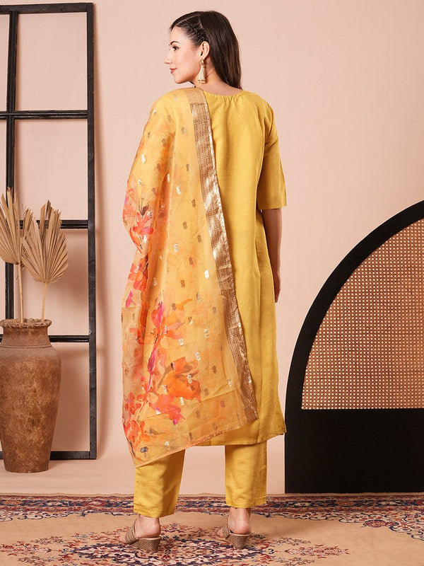 Amazing Yellow Color Chanderi Fabric Designer Suit