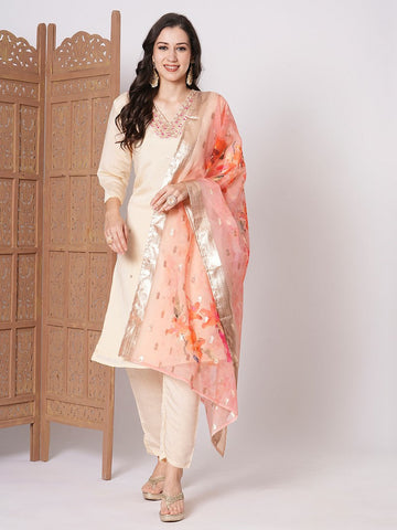 Amazing Peach Color Chanderi Fabric Designer Suit