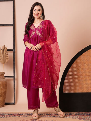 Amazing Pink Color Vichitra Fabric Designer Suit