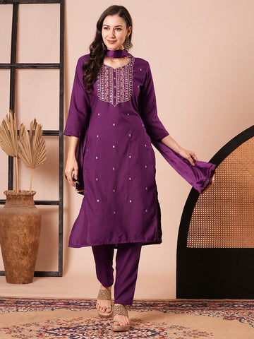 Amazing Purple Color Rayon Fabric Designer Suit