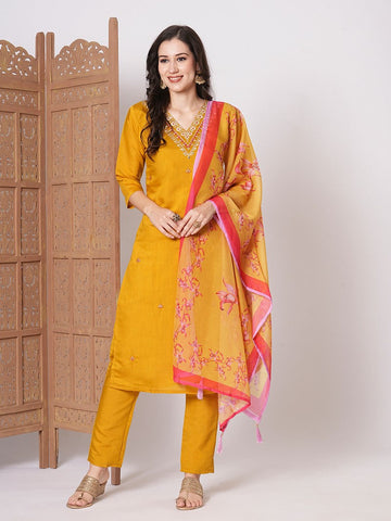 Amazing Mustard Color Viscose Fabric Designer Suit