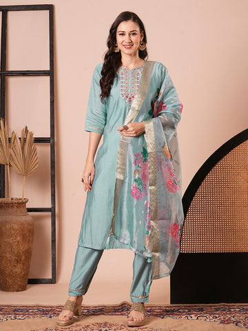 Amazing Aqua Color Viscose Fabric Designer Suit