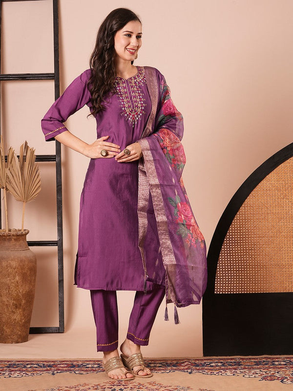 Amazing Purple Color Viscose Fabric Designer Suit