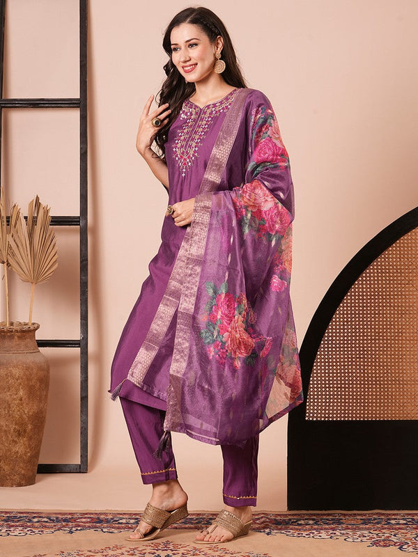 Amazing Purple Color Viscose Fabric Designer Suit