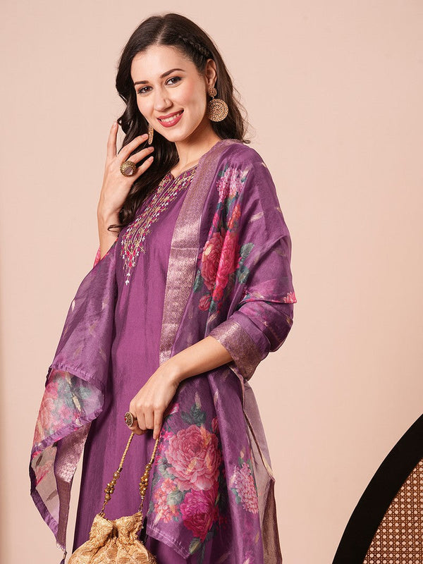 Amazing Purple Color Viscose Fabric Designer Suit