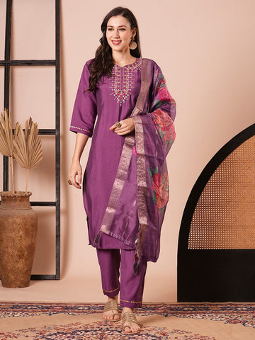 Amazing Purple Color Viscose Fabric Designer Suit