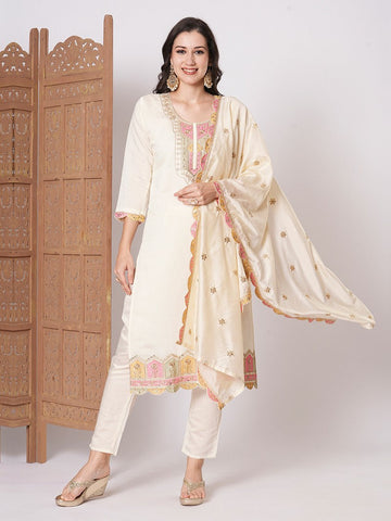 Amazing Cream Color Viscose Fabric Designer Suit