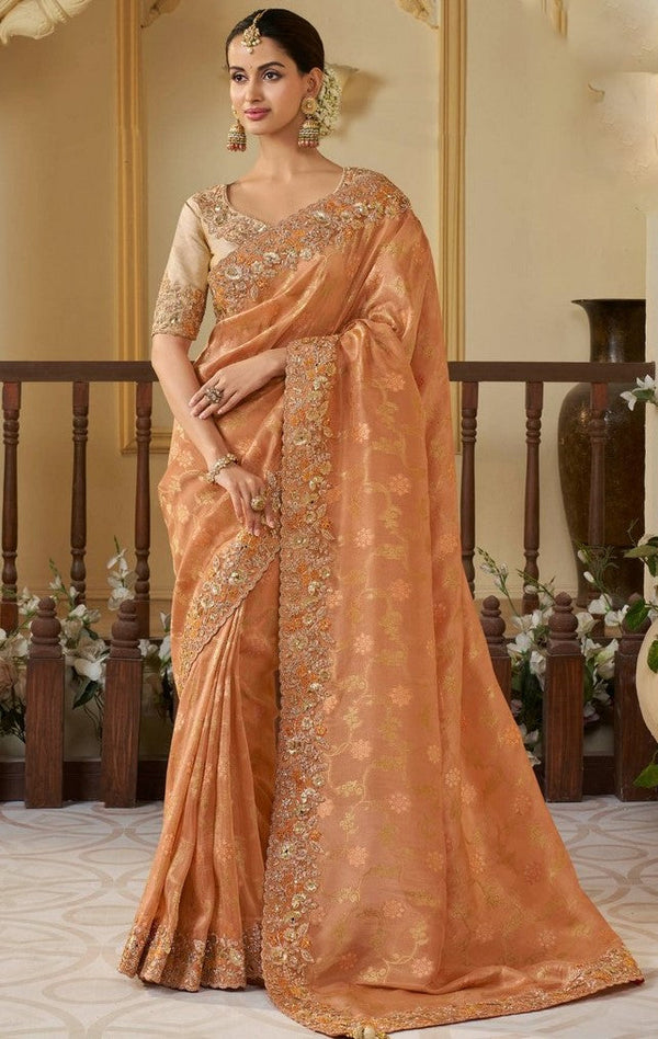 Pretty Orange Color Viscose Fabric Partywear Saree
