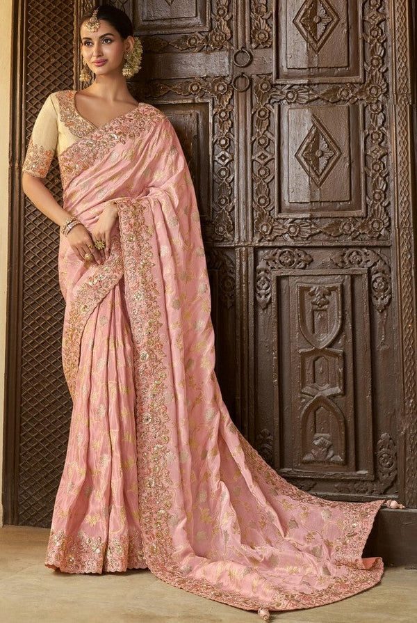 Pretty Pink Color Viscose Fabric Partywear Saree
