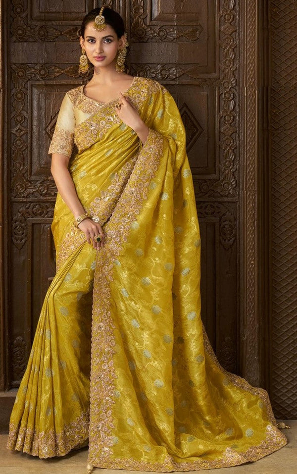 Pretty Mustard Color Viscose Fabric Partywear Saree