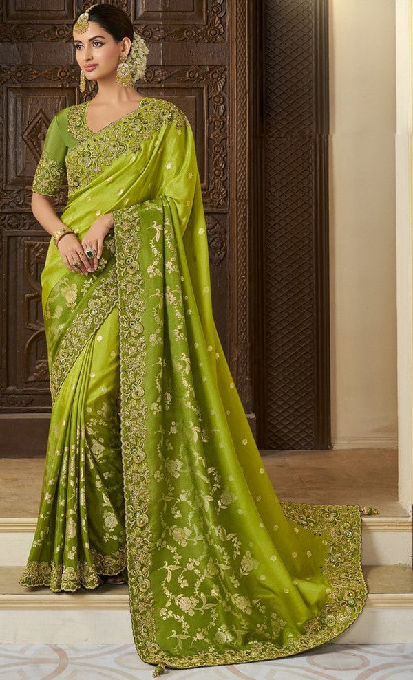Pretty Green Color Viscose Fabric Partywear Saree