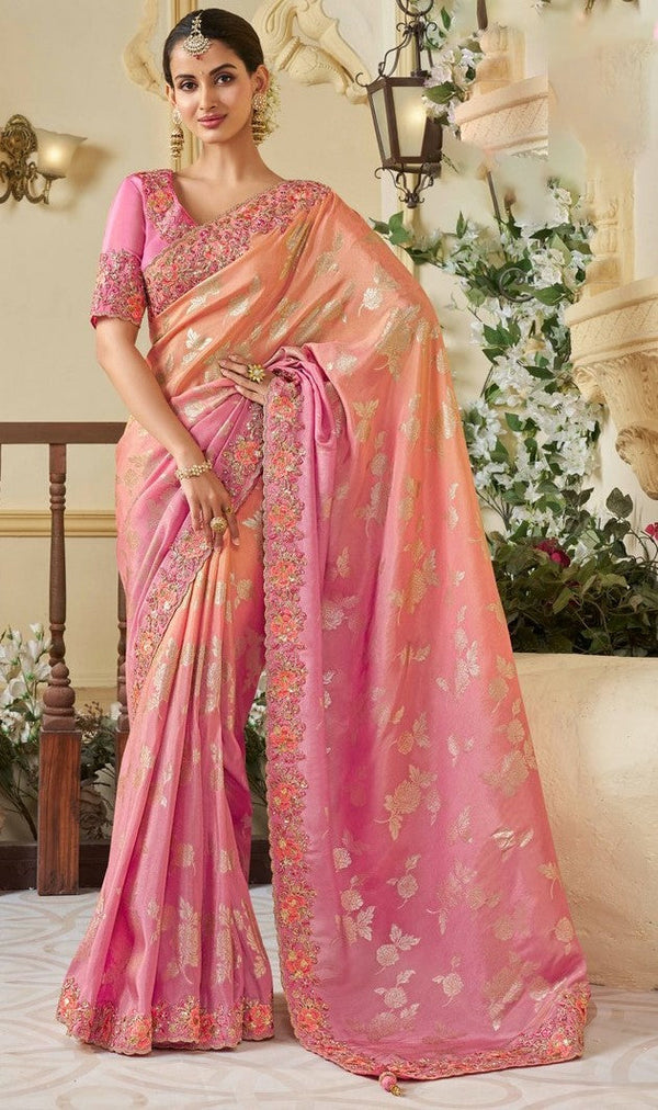 Pretty Pink Color Viscose Fabric Partywear Saree