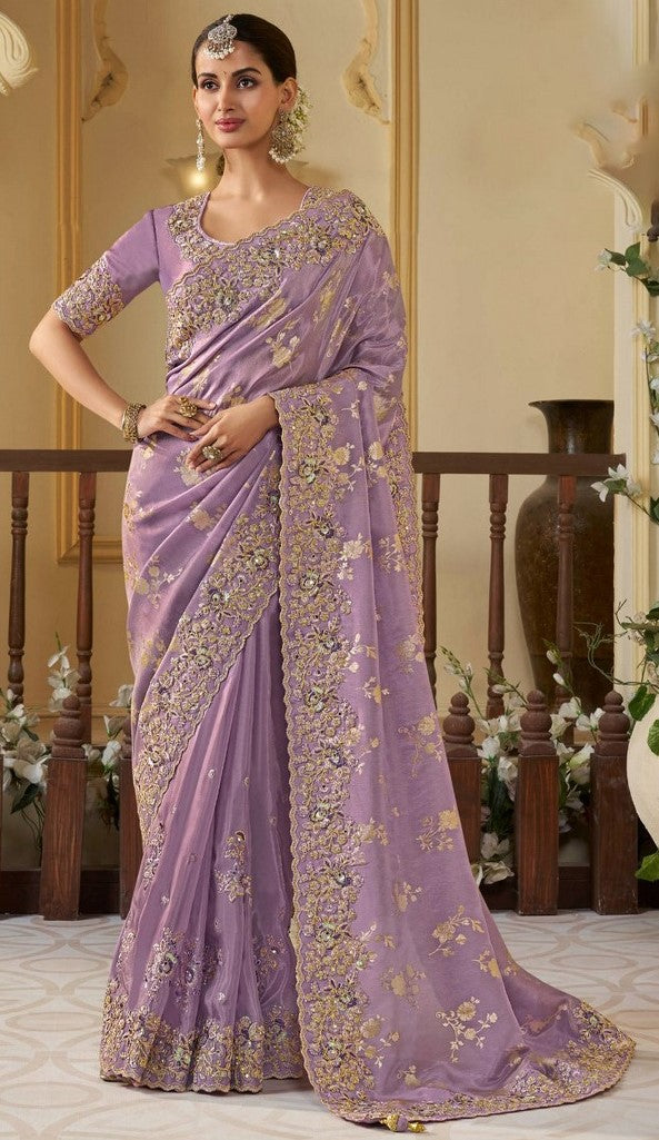 Pretty Purple Color Viscose Fabric Partywear Saree