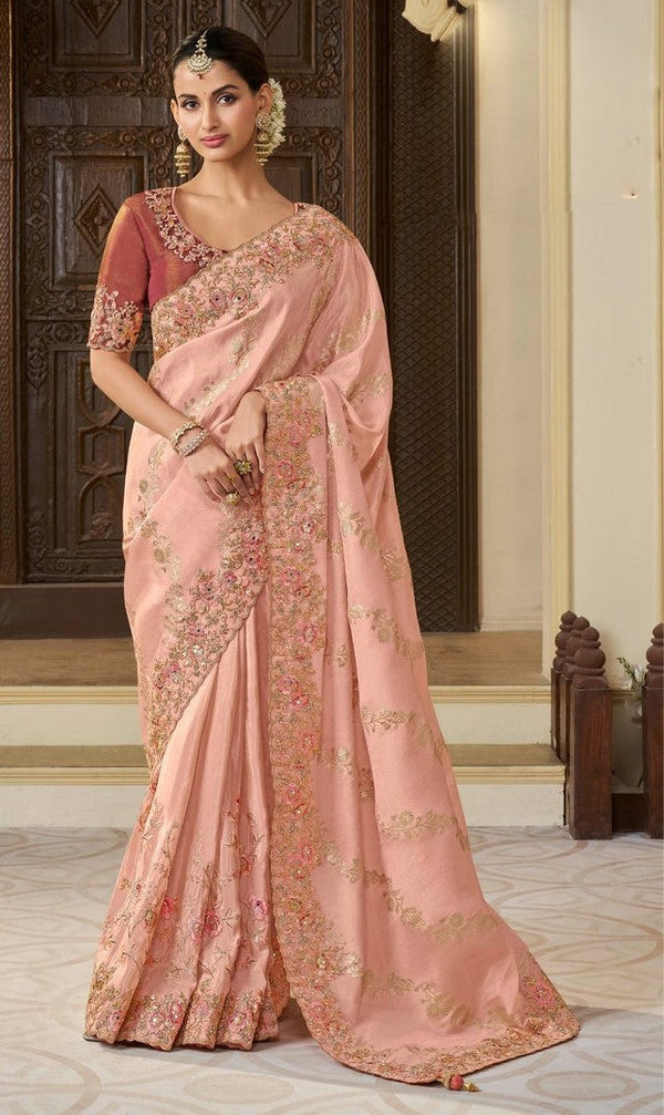 Pretty Peach Color Viscose Fabric Partywear Saree