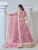 Magnetic Pink Color Net Fabric Party Wear Lehenga