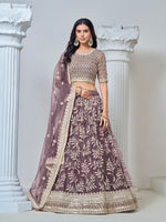 Magnetic Purple Color Net Fabric Party Wear Lehenga