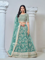 Magnetic Aqua Color Net Fabric Party Wear Lehenga