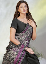 Pretty Black Color Satin Fabric Readymade Saree