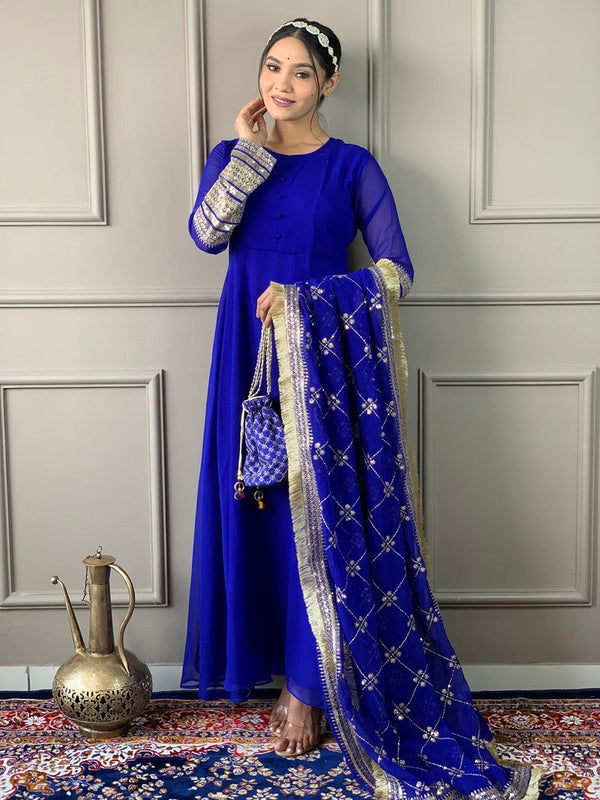 Amazing Blue Color Georgette Fabric Designer Suit