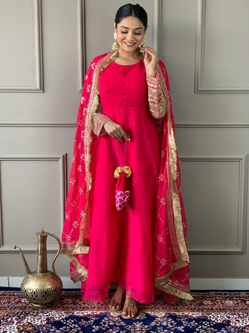 Amazing Pink Color Georgette Fabric Designer Suit