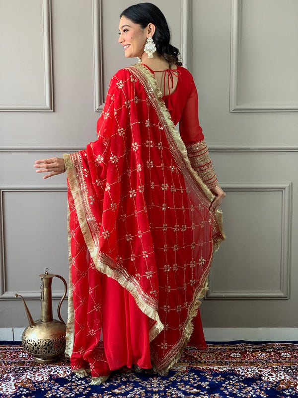 Amazing Red Color Georgette Fabric Designer Suit