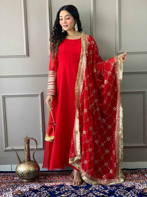 Amazing Red Color Georgette Fabric Designer Suit