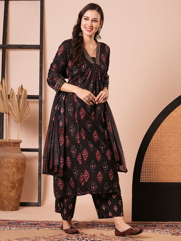 Dazzling Black Color Cotton Fabric Designer Suit