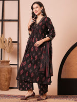 Dazzling Black Color Cotton Fabric Designer Suit