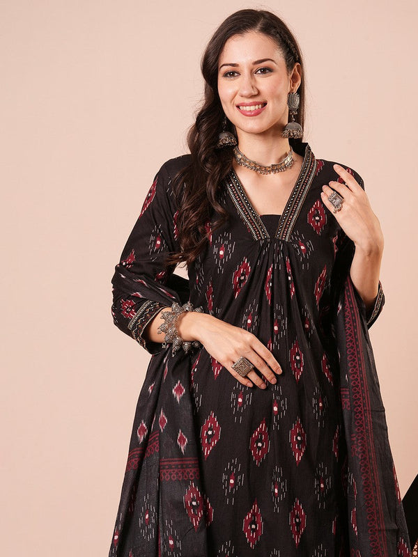 Dazzling Black Color Cotton Fabric Designer Suit