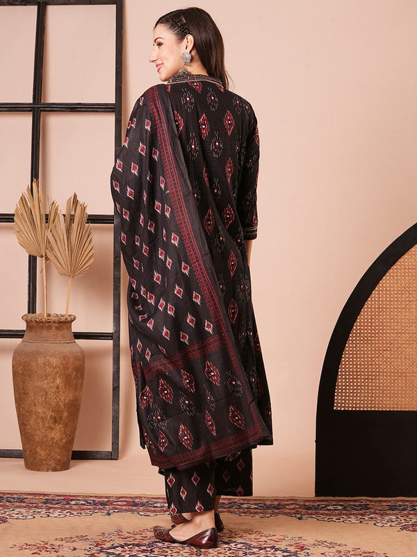 Dazzling Black Color Cotton Fabric Designer Suit