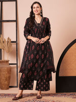 Dazzling Black Color Cotton Fabric Designer Suit