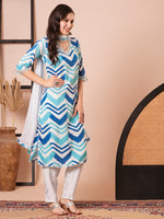 Dazzling Blue Color Muslin Fabric Designer Suit