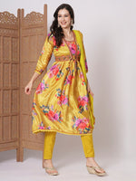 Dazzling Yellow Color Chinon Fabric Designer Suit