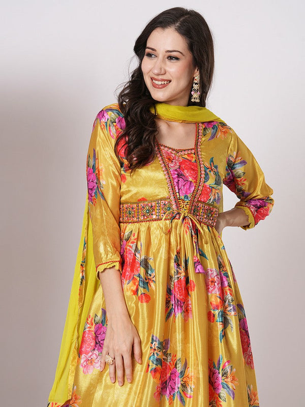 Dazzling Yellow Color Chinon Fabric Designer Suit