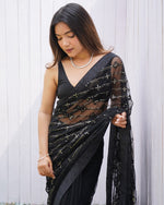 Grand Black Color Net Fabric Partywear Saree