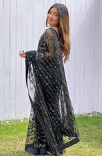 Grand Black Color Net Fabric Partywear Saree