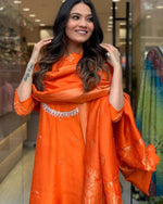 Beauteous Orange Color Viscose Fabric Designer Suit