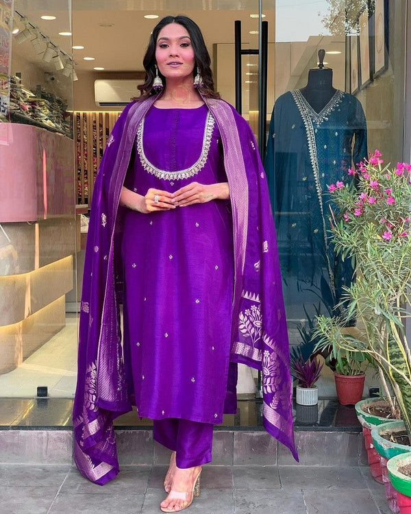 Beauteous Purple Color Viscose Fabric Designer Suit