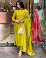 Beauteous Yellow Color Viscose Fabric Designer Suit