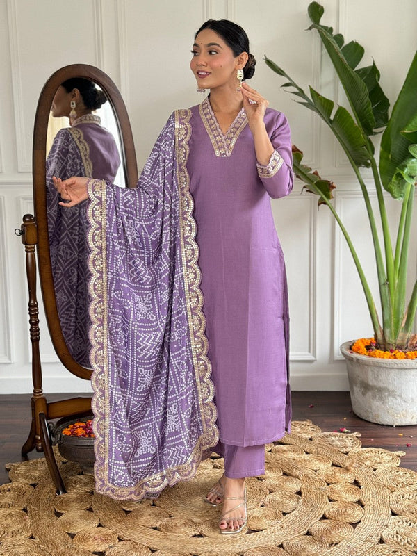 Beauteous Purple Color Viscose Fabric Designer Suit