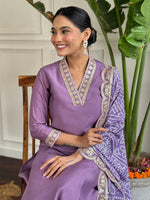 Beauteous Purple Color Viscose Fabric Designer Suit