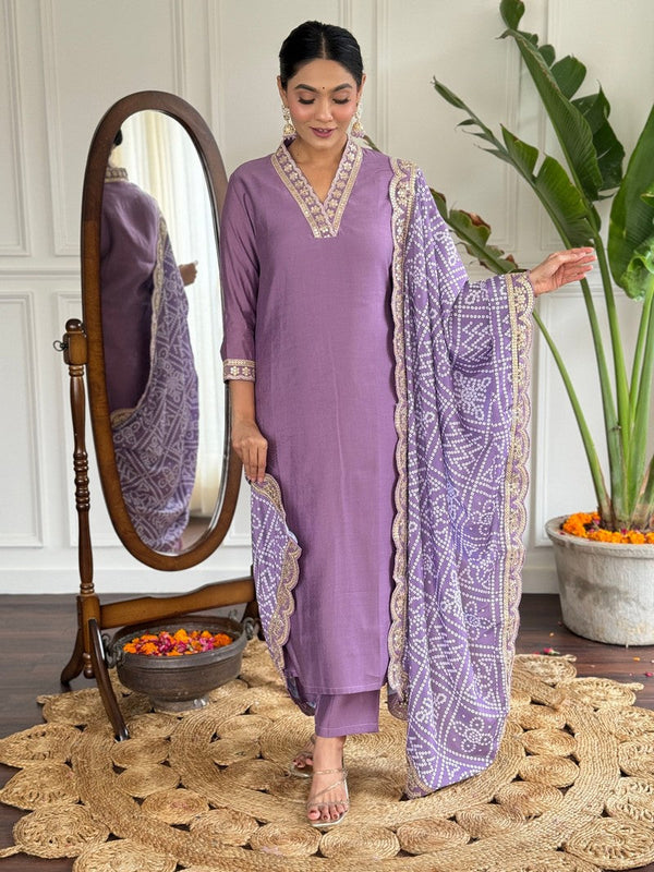 Beauteous Purple Color Viscose Fabric Designer Suit