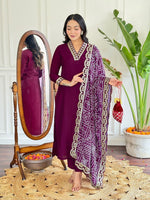 Beauteous Wine Color Viscose Fabric Designer Suit