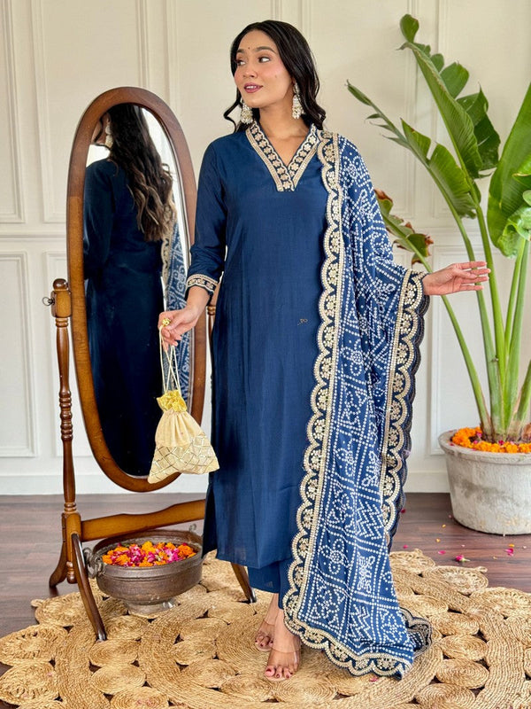 Beauteous Blue Color Viscose Fabric Designer Suit