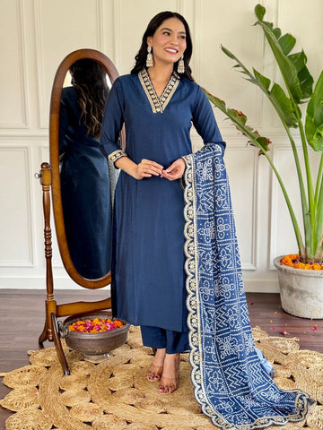 Beauteous Blue Color Viscose Fabric Designer Suit