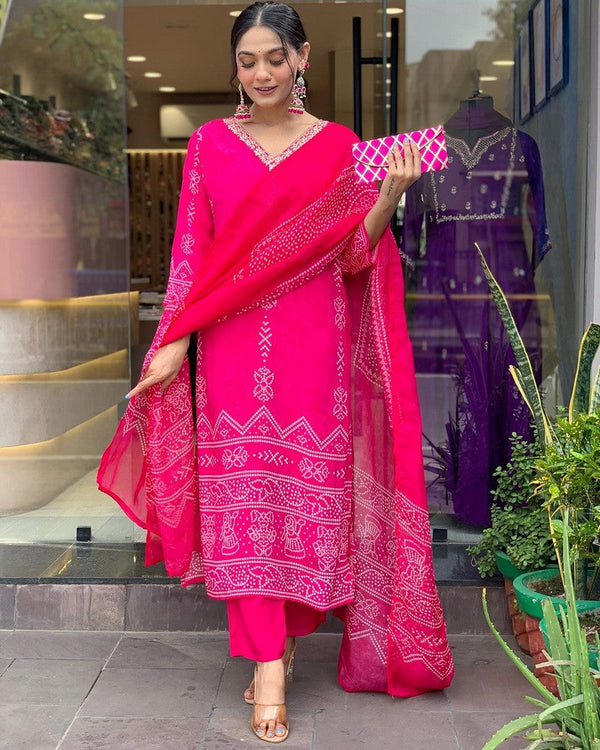 Beauteous Pink Color Crepe Fabric Designer Suit